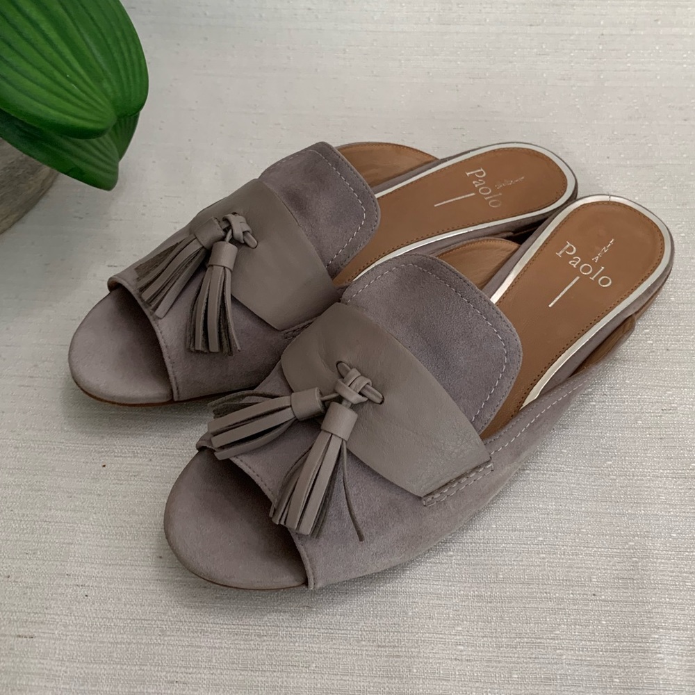 Paolo Linea Smokey Lilac Leather Tassel Slide Sandals Woman’s 8M
